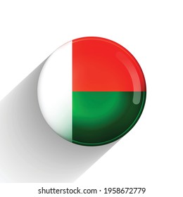 Glass light ball with flag of Madagascar. Round sphere, template icon. National symbol. Glossy realistic ball, 3D abstract vector illustration highlighted on a white background. Big bubble.