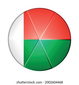 Glass light ball with flag of Madagascar. Round sphere, template icon. National symbol. Glossy realistic ball, 3D abstract vector illustration highlighted on a white background. Big bubble.