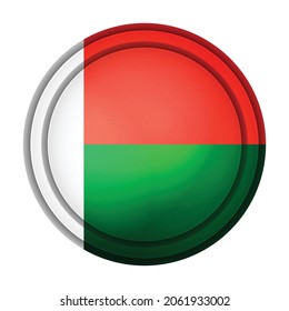 Glass light ball with flag of Madagascar. Round sphere, template icon. National symbol. Glossy realistic ball, 3D abstract vector illustration highlighted on a white background. Big bubble.