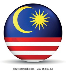 Glass light ball with flag of Malaysia. Round sphere, template icon. Malaysian islands national symbol. Glossy realistic ball, 3D abstract vector illustration. Big bubble.