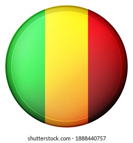 Glass light ball with flag of Mali. Round sphere, template icon. National symbol. Glossy realistic ball, 3D abstract vector illustration highlighted on a white background. Big bubble.