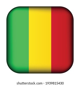 Glass light ball with flag of Mali. Squared template icon. National symbol. Glossy realistic cube, 3D abstract vector illustration highlighted. Big quadrate, foursquare.