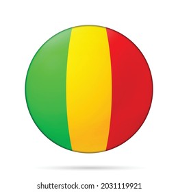 Glass light ball with flag of Mali. Round sphere, template icon. National symbol. Glossy realistic ball, 3D abstract vector illustration highlighted on a white background. Big bubble.