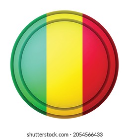 Glass light ball with flag of Mali. Round sphere, template icon. National symbol. Glossy realistic ball, 3D abstract vector illustration highlighted on a white background. Big bubble.
