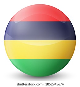 Glass light ball with flag of Mauritius. Round sphere, template icon. Mauritian national symbol. Glossy realistic ball, 3D abstract vector illustration highlighted on a white background. Big bubble.