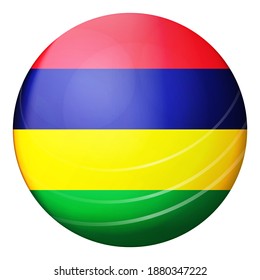 Glass light ball with flag of Mauritius. Round sphere, template icon. Mauritian national symbol. Glossy realistic ball, 3D abstract vector illustration highlighted on a white background. Big bubble.