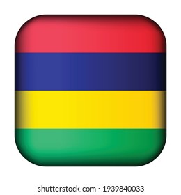 Glass light ball with flag of Mauritius. Squared template icon. Mauritian national symbol. Glossy realistic cube, 3D abstract vector illustration highlighted. Big quadrate, foursquare.