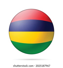 Glass light ball with flag of Mauritius. Round sphere, template icon. Mauritian national symbol. Glossy realistic ball, 3D abstract vector illustration highlighted on a white background. Big bubble.