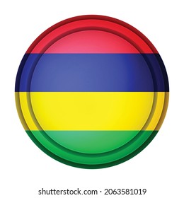 Glass light ball with flag of Mauritius. Round sphere, template icon. Mauritian national symbol. Glossy realistic ball, 3D abstract vector illustration highlighted on a white background. Big bubble.