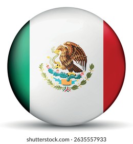 Glass light ball with flag of Mexico. Round sphere, template icon. Mexican islands national symbol. Glossy realistic ball, 3D abstract vector illustration. Big bubble.