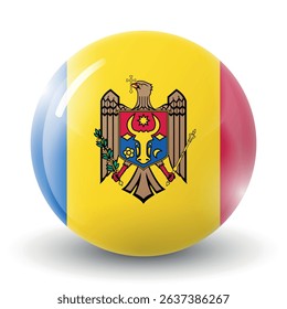 Glass light ball with flag of Moldova. Round sphere, template icon. Moldavian national symbol. Glossy realistic ball, 3D abstract vector illustration. Big bubble.