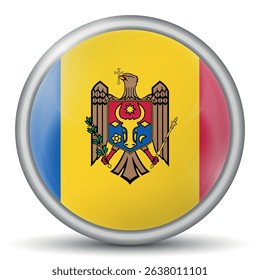 Glass light ball with flag of Moldova. Round sphere, template icon. Moldavian national symbol. Glossy realistic ball, 3D abstract vector illustration. Big bubble.