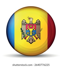 Glass light ball with flag of Moldova. Round sphere, template icon. Moldavian national symbol. Glossy realistic ball, 3D abstract vector illustration. Big bubble.