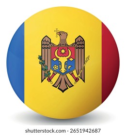 Glass light ball with flag of Moldova. Round sphere, template icon. Moldavian national symbol. Glossy realistic ball, 3D abstract vector illustration. Big bubble.