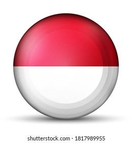 Glass light ball with flag of Monaco. Round sphere, template icon. National symbol. Glossy realistic ball, 3D abstract vector illustration highlighted on a white background. Big bubble. 