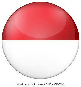 Glaskugel mit Fahne von Monaco. Runde Kugel, Vorlagensymbol. Nationales Symbol. Glossy-realistischer Ball, abstrakte 3D-Vektorgrafik auf weißem Hintergrund hervorgehoben. Große Blase. 