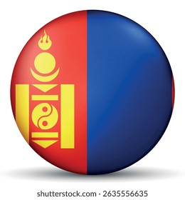 Glaslichtkugel mit Flagge der Mongolei. Runde Kugel, Vorlagensymbol. Mongolisches Nationalsymbol. Glänzender realistischer Ball, abstrakte 3D-Vektorgrafik. Große Blase.