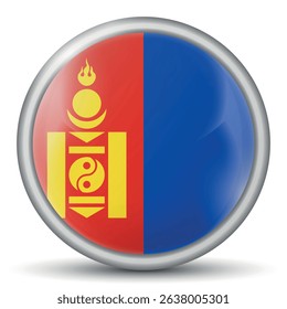 Glass light ball with flag of Mongolia. Round sphere, template icon. Mongolian national symbol. Glossy realistic ball, 3D abstract vector illustration. Big bubble.