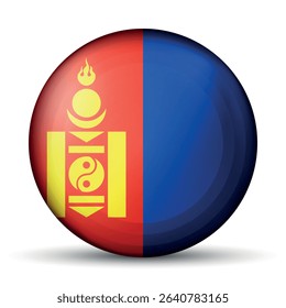 Glass light ball with flag of Mongolia. Round sphere, template icon. Mongolian national symbol. Glossy realistic ball, 3D abstract vector illustration. Big bubble.