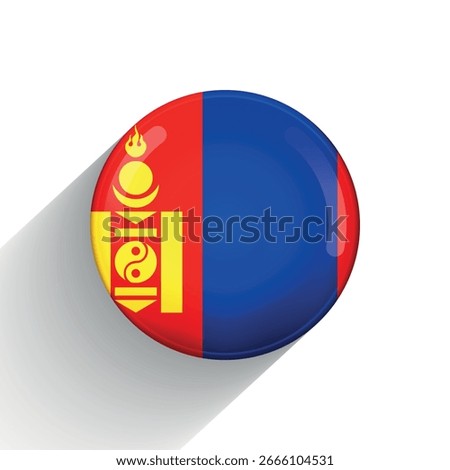 Glass light ball with flag of Mongolia. Round sphere, template icon. Mongolian national symbol. Glossy realistic ball, 3D abstract vector illustration. Big bubble.