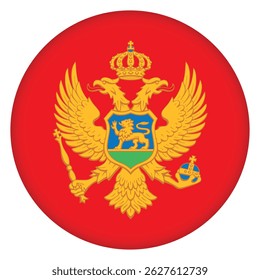 Glass light ball with flag of Montenegro. Round sphere, template icon. Montenegrin national symbol. Glossy realistic ball, 3D abstract vector illustration. Big bubble.