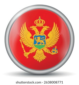 Glass light ball with flag of Montenegro. Round sphere, template icon. Montenegrin national symbol. Glossy realistic ball, 3D abstract vector illustration. Big bubble.