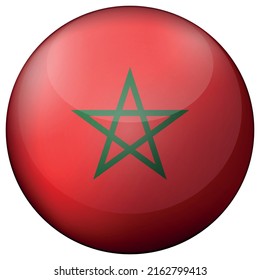 Glass light ball with flag of Morocco. Round sphere, template icon. Moroccan national symbol. Glossy realistic ball, 3D abstract vector illustration highlighted on a white background. Big bubble.
