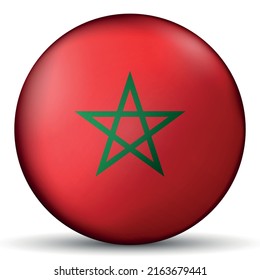 Glaskugel mit Flagge von Marokko. Runde Kugel, Vorlagensymbol. marokkanisches Nationalsymbol. Glossy-realistischer Ball, abstrakte 3D-Vektorgrafik auf weißem Hintergrund hervorgehoben. Große Blase.