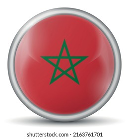 Balón de vidrio con bandera de Marruecos. Esfera redonda, icono de plantilla. Símbolo nacional marroquí. Balón brillante realista, ilustración vectorial abstracta 3D resaltada sobre un fondo blanco. Gran burbuja.