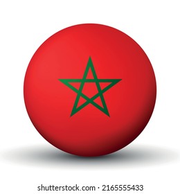 Glass light ball with flag of Morocco. Round sphere, template icon. Moroccan national symbol. Glossy realistic ball, 3D abstract vector illustration highlighted on a white background. Big bubble.