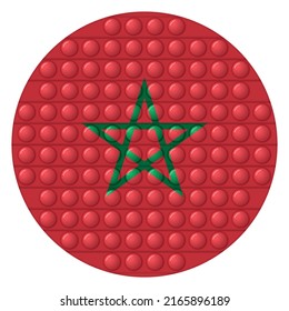 Balón de vidrio con bandera de Marruecos. Esfera redonda, icono de plantilla. Símbolo nacional marroquí. Balón brillante realista, ilustración vectorial 3D. Un juego antiestrés moderno, simple y suave. Gran burbuja.