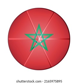 Glass light ball with flag of Morocco. Round sphere, template icon. Moroccan national symbol. Glossy realistic ball, 3D abstract vector illustration highlighted on a white background. Big bubble.