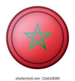 Glass light ball with flag of Morocco. Round sphere, template icon. Moroccan national symbol. Glossy realistic ball, 3D abstract vector illustration highlighted on a white background. Big bubble.