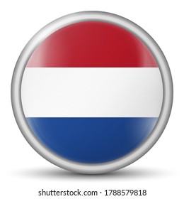 Glass light ball with flag of Netherlands. Round sphere, template icon. Dutch national symbol.
