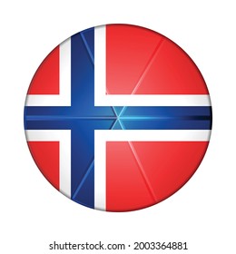 Glass light ball with flag of Norway. Round sphere, template icon. Norwegian national symbol. Glossy realistic ball, 3D abstract vector illustration highlighted on a white background. Big bubble.
