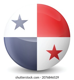 Glass light ball with flag of Panama. Round sphere, template icon. National symbol. Glossy realistic ball, 3D abstract vector illustration highlighted on a white background. Big bubble.