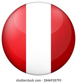 Balón de vidrio con bandera del Perú. Esfera redonda, icono de plantilla. Símbolo nacional peruano. Balón brillante realista, ilustración vectorial abstracta 3D resaltada sobre un fondo blanco. Gran burbuja.