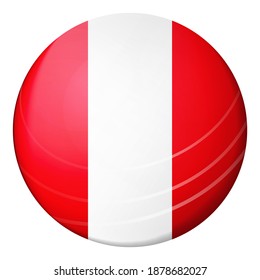 Glass light ball with flag of Peru. Round sphere, template icon. Peruvian national symbol. Glossy realistic ball, 3D abstract vector illustration highlighted on a white background. Big bubble.