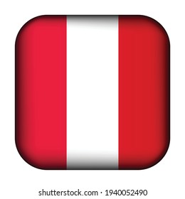 Glass light ball with flag of Peru. Squared template icon. Peruvian national symbol. Glossy realistic cube, 3D abstract vector illustration highlighted. Big quadrate, foursquare.