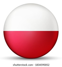 Balón de vidrio con bandera de Polonia. Esfera redonda, icono de plantilla.  Símbolo nacional polaco. Balón brillante realista, ilustración vectorial abstracta 3D resaltada sobre un fondo blanco. Gran burbuja.