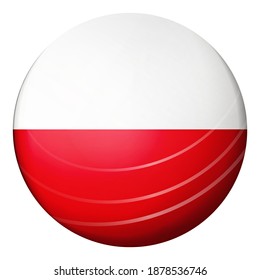 Glass light ball with flag of Poland. Round sphere, template icon.  Polish national symbol. Glossy realistic ball, 3D abstract vector illustration highlighted on a white background. Big bubble.