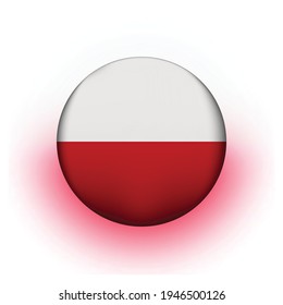 Glass light ball with flag of Poland. Round sphere, template icon. Polish national symbol. Glossy realistic ball, 3D abstract vector illustration highlighted on a white background. Big bubble.
