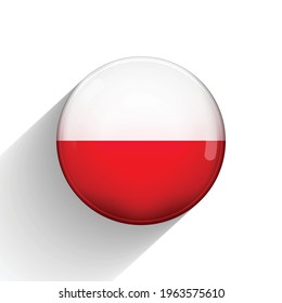 Glass light ball with flag of Poland. Round sphere, template icon. Polish national symbol. Glossy realistic ball, 3D abstract vector illustration highlighted on a white background. Big bubble.