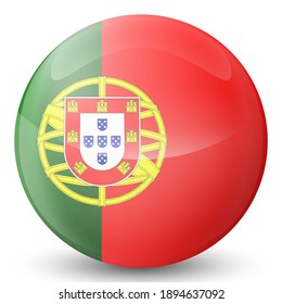 Glass light ball with flag of Portugal. Round sphere, template icon. Portuguese national symbol. Glossy realistic ball, 3D abstract vector illustration highlighted on a white background. Big bubble.