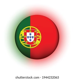 Glass light ball with flag of Portugal. Round sphere, template icon. Portuguese national symbol. Glossy realistic ball, 3D abstract vector illustration highlighted on a white background. Big bubble.