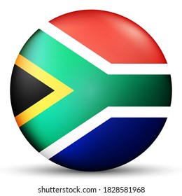 Glass light ball with flag of Republic of South Africa. Round sphere, template icon. National symbol. Glossy realistic ball, 3D abstract vector illustration on a white background. Big bubble.