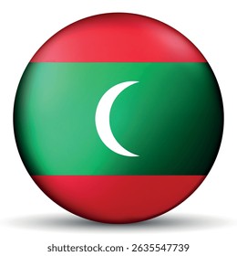 Glass light ball with flag of Republic of Maldives. Round sphere, template icon. Maldives national symbol. Glossy realistic ball, 3D abstract vector illustration. Big bubble.