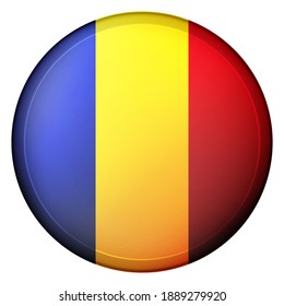 Glass light ball with flag of Romania. Round sphere, template icon. Romanian national symbol. Glossy realistic ball, 3D abstract vector illustration highlighted on a white background. Big bubble.
