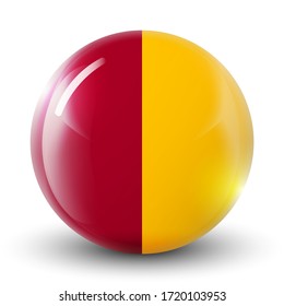Glass light ball with Flag of Rome city.  Round icon, badge or button. Roman urban symbol. Glossy realistic ball, 3D abstract vector illustration highlighted on a white background. Big bubble.