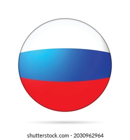 Glass light ball with flag of Russia. Round sphere, template icon. Russian national symbol. Glossy realistic ball, 3D abstract vector illustration highlighted on a white background. Big bubble.